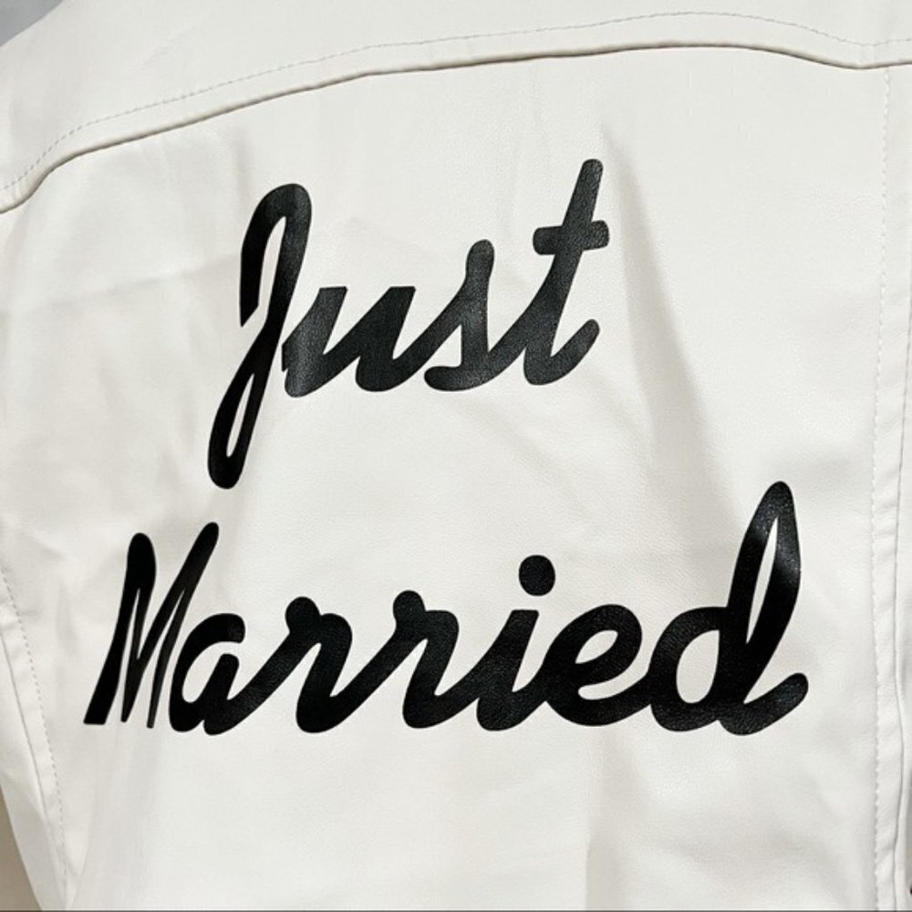 Barney’s Originals Faux Leather Just Married Ecru Jacket - Size 12 - Picture 12 of 15